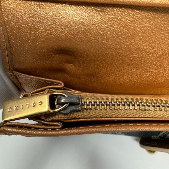 💯Authentic CELINE Denim Paris Macadam Pattern Continental Wallet Indigo/Bronze - Picture 8 of 9